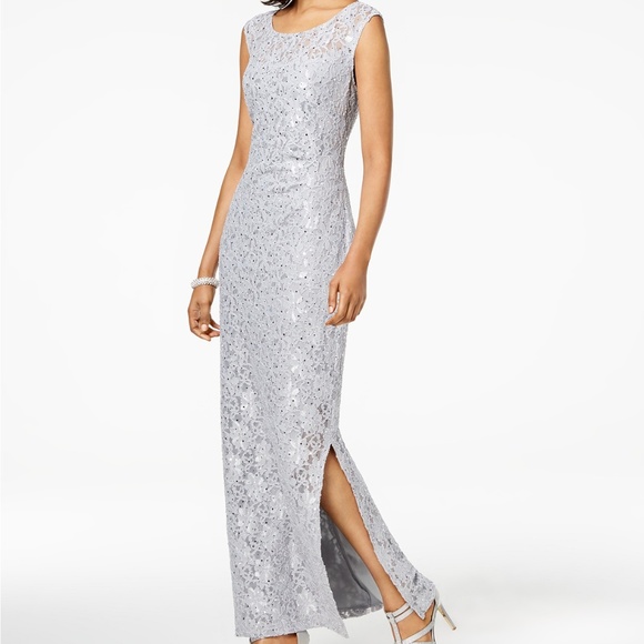 connected sequin lace gown
